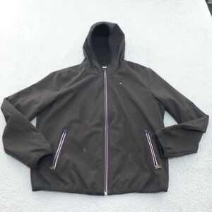 Tommy Hilfiger Jacket Mens XL Black Softshell Hooded Fleece Lined Full Zip